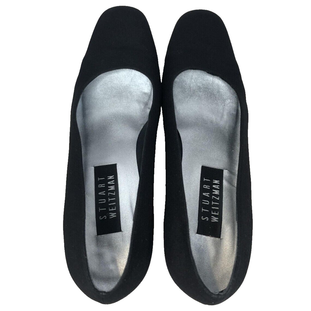 Vintage‎ Stuart Weitzman Pump Sculpted Heel Black Satin Squared Womens Size 8M - Picture 4 of 7